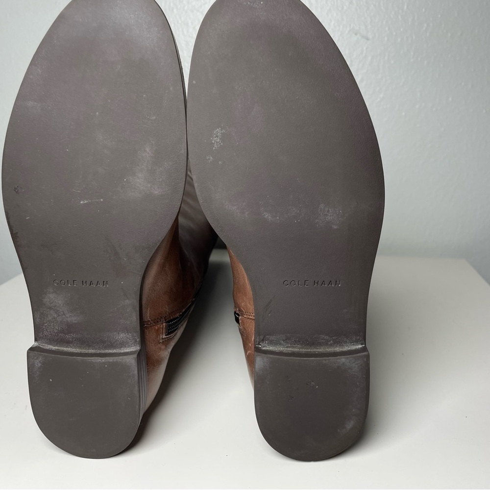 Cole Haan Eldridge Riding Boots – Brown Leather with Black Trim, Size 6.5B - Picture 8 of 14